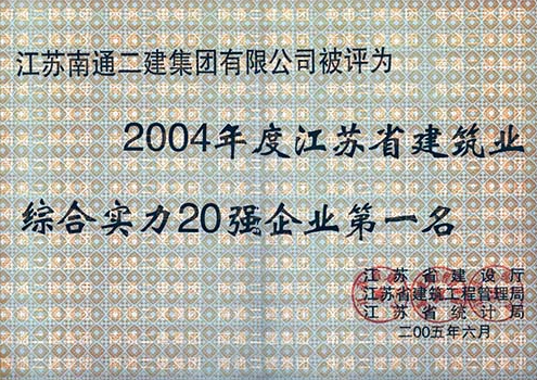 2004年度江蘇建筑業(yè)綜合實(shí)力20強(qiáng)