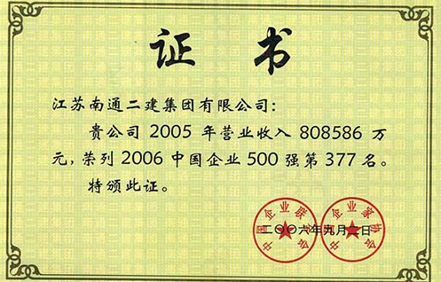 2006年中國(guó)企業(yè)500強(qiáng)第377名